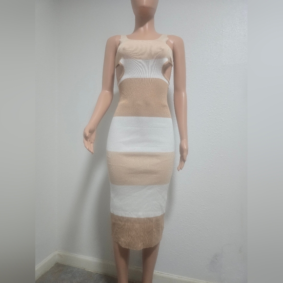 Tan and White Tie Front Pencil Skirt - Picture 6 of 8